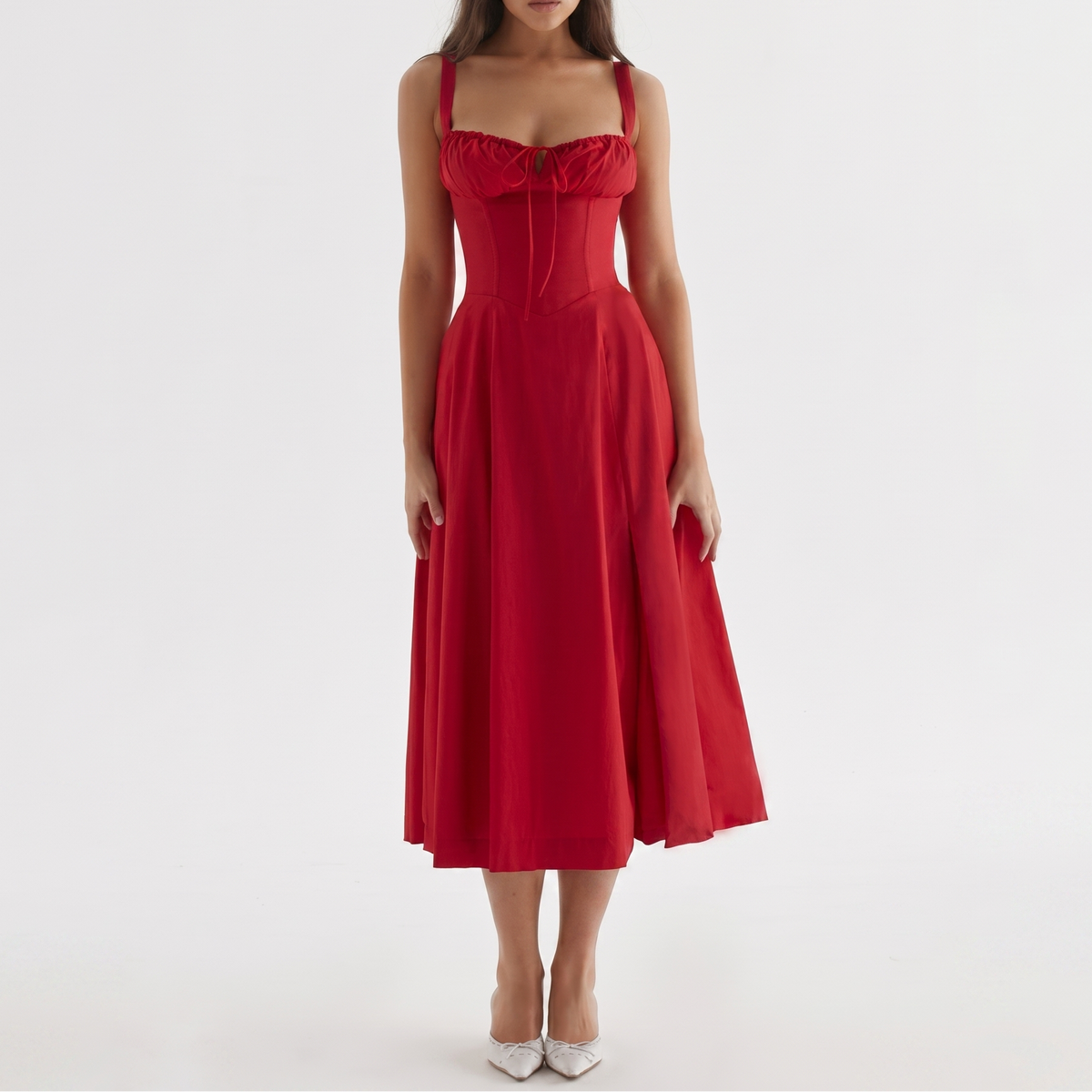 Women's Corset Midi Dress Bustier Bodice Front Split A Line Summer