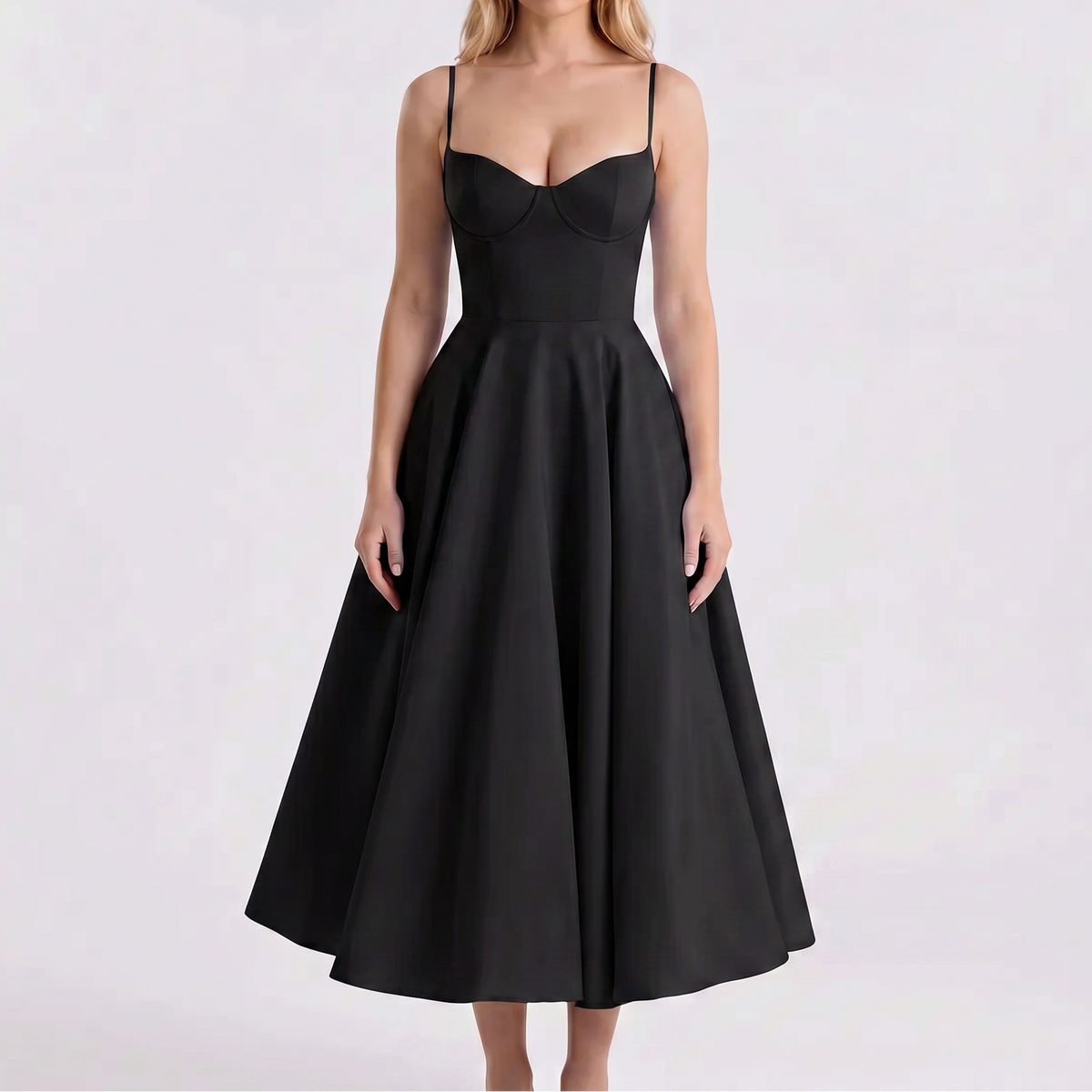 Women's Bustier Midi Dress Spaghetti Strap Full A Line Skirt Formal