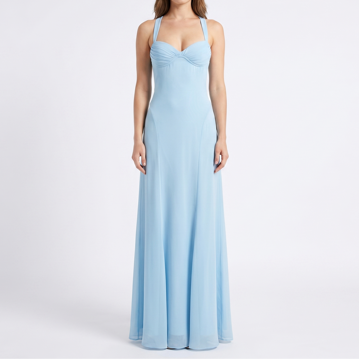 Women's Chiffon Maxi Dress Sweetheart Neck Corset Bodice Formal