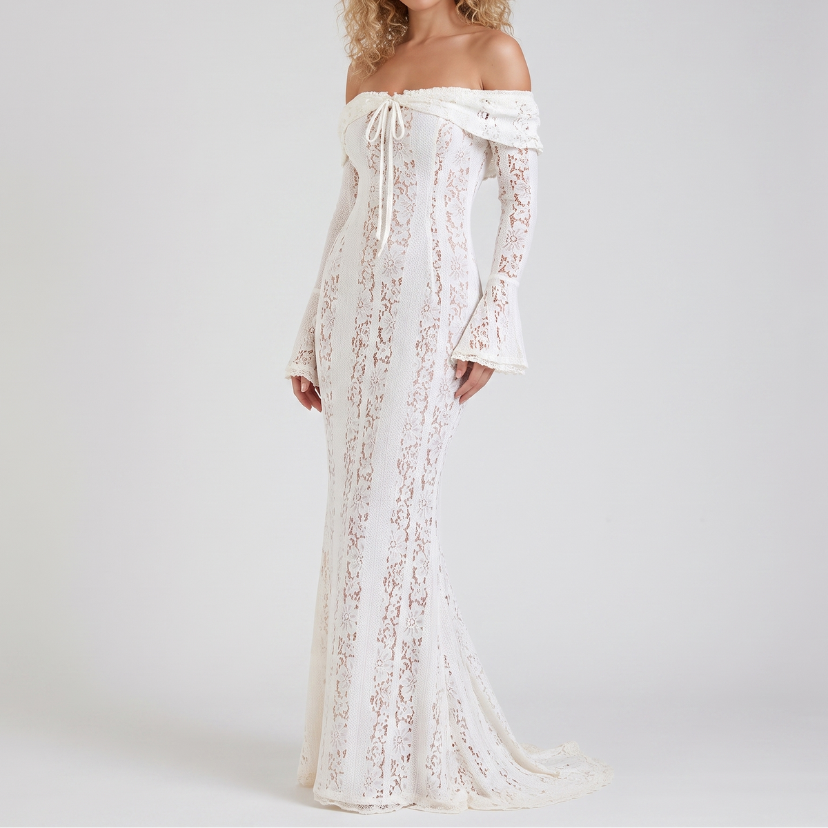 Women's Lace Maxi Dress Off Shoulder Long Sleeve Mermaid Formal