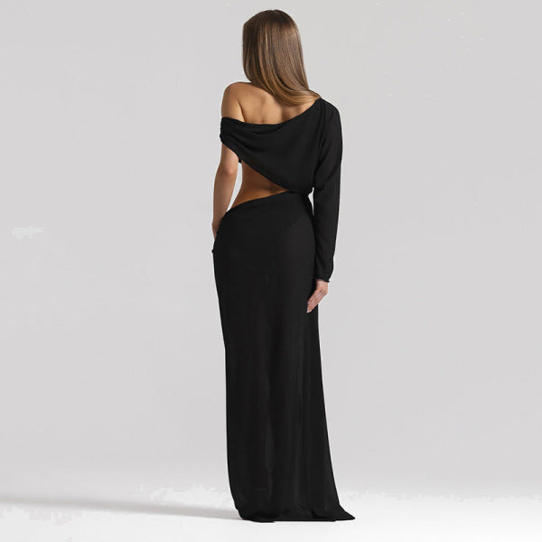 Women's One-Shoulder Cutout Draped Maxi Dress