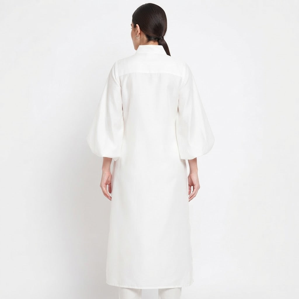 Women's Midi Shirt Dress Puff Sleeve Stand Collar Oversized Kaftan