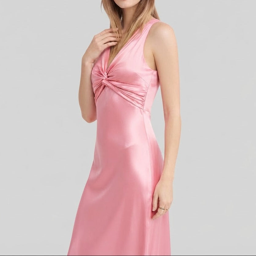 Women's Maxi Dress Twist Front Deep V Neck Sleeveless Bodycon Slip