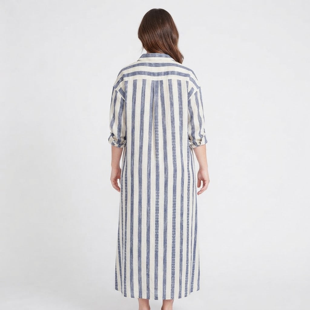 Women's Striped Maxi Shirt Dress Oversized Cotton Beach Cover Up