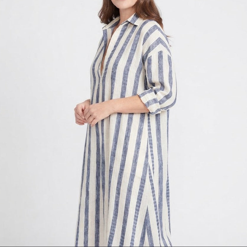 Women's Striped Maxi Shirt Dress Oversized Cotton Beach Cover Up