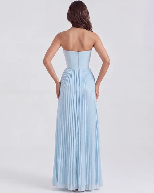 Women's Strapless Maxi Dress Bustier Bodice Pleated Skirt Formal