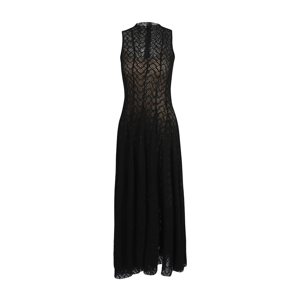 Women's Lace Dress – Geometric Chevron Maxi A-Line Mock Neck