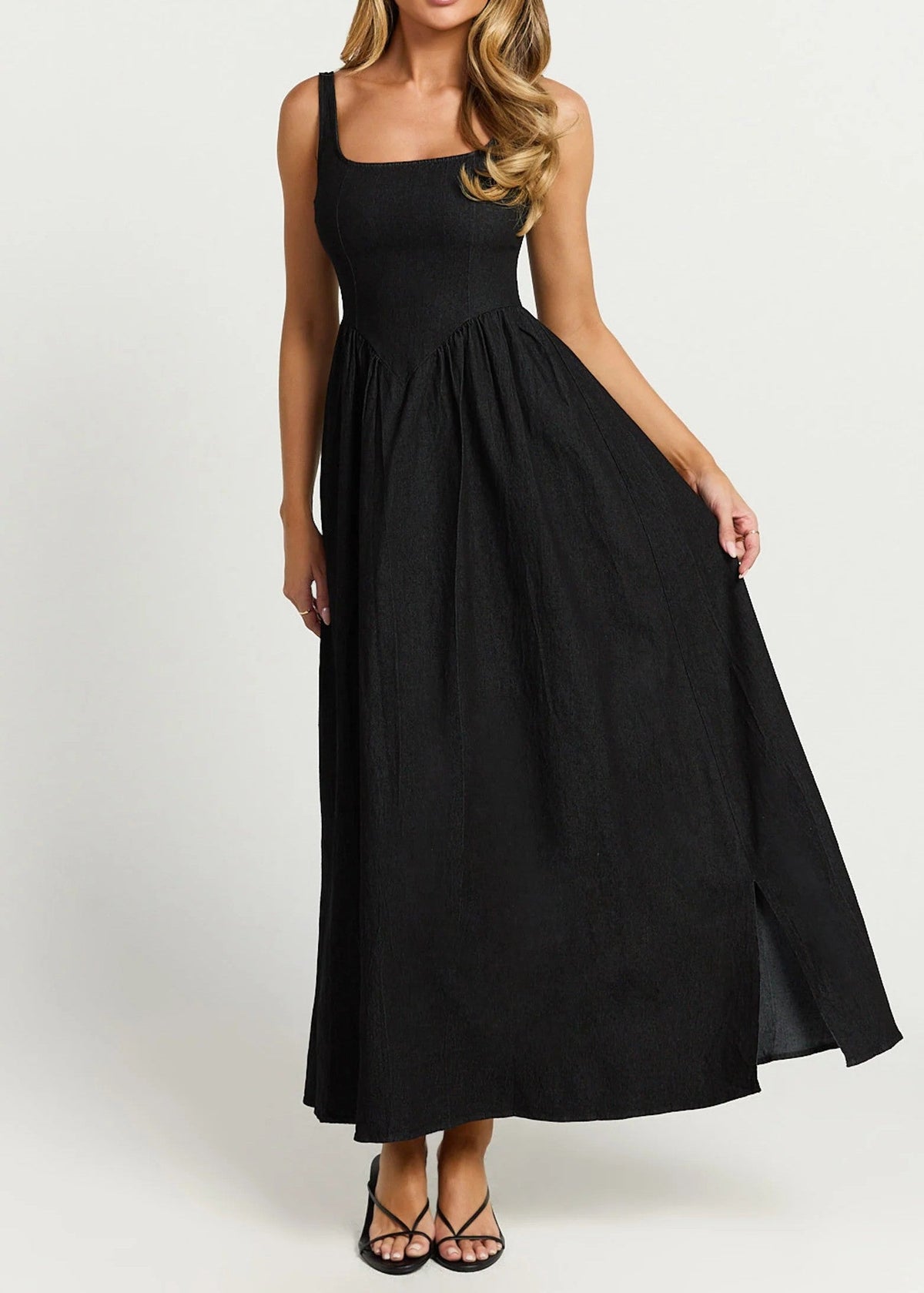 Women's Halter Neck Midi Dress Fitted Bodice A-Line Sleeveless