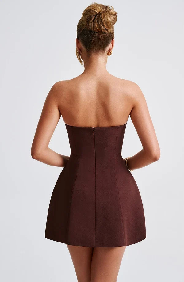 Women's Strapless Mini Dress Structured Bodice A Line Party