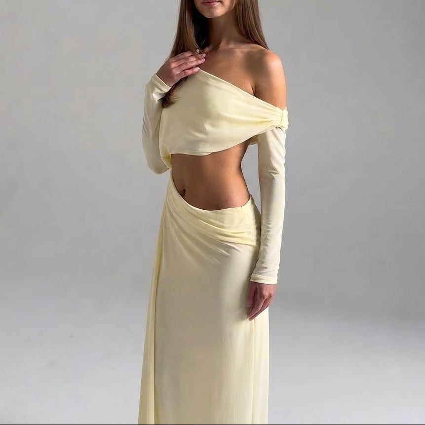 Women's One-Shoulder Cutout Draped Maxi Dress