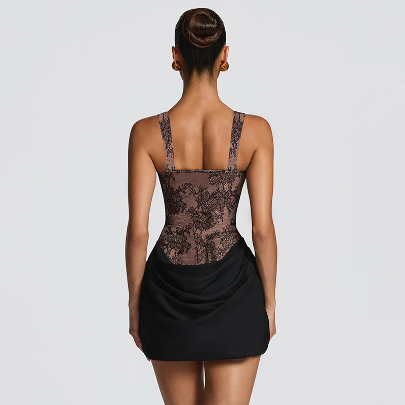 Women's Lace Corset Bodice Ruched Mini Dress