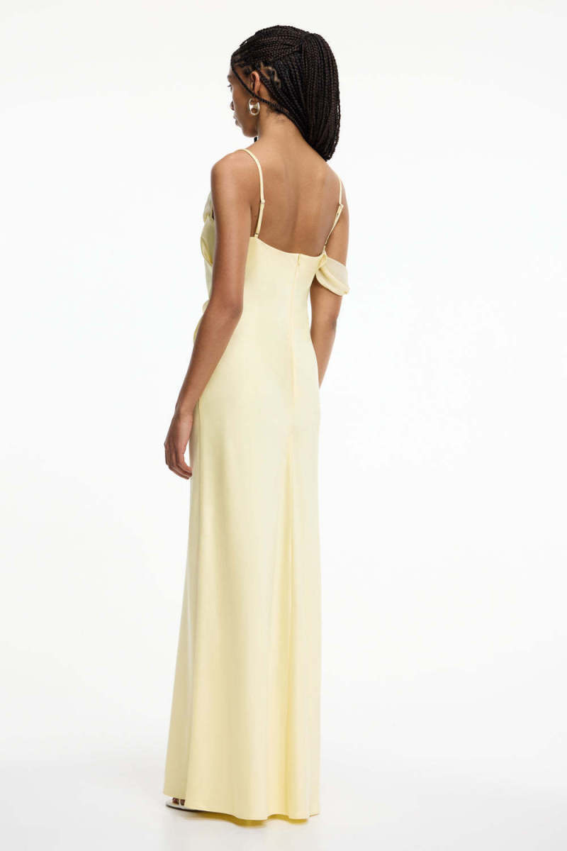 Women's Satin Asymmetric Ruffle Slip Maxi Dress