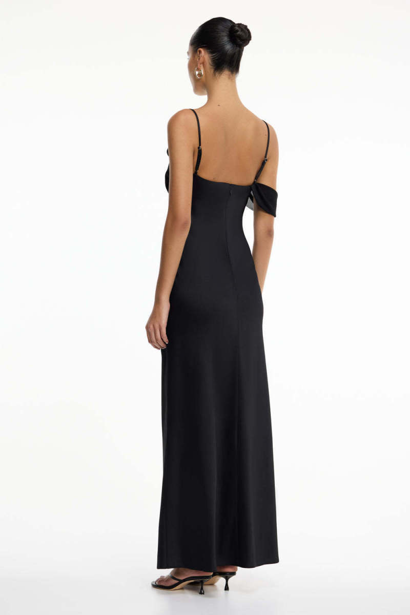 Women's Satin Asymmetric Ruffle Slip Maxi Dress