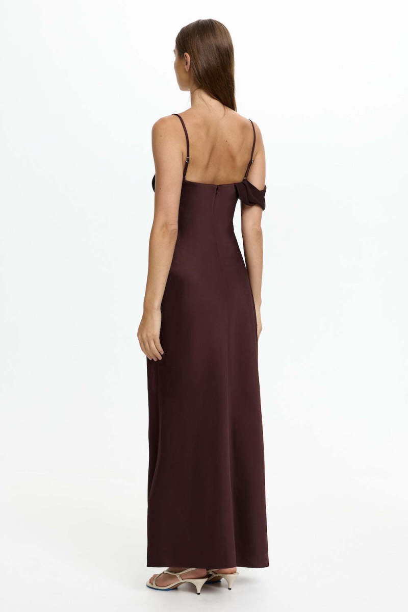 Women's Satin Asymmetric Ruffle Slip Maxi Dress