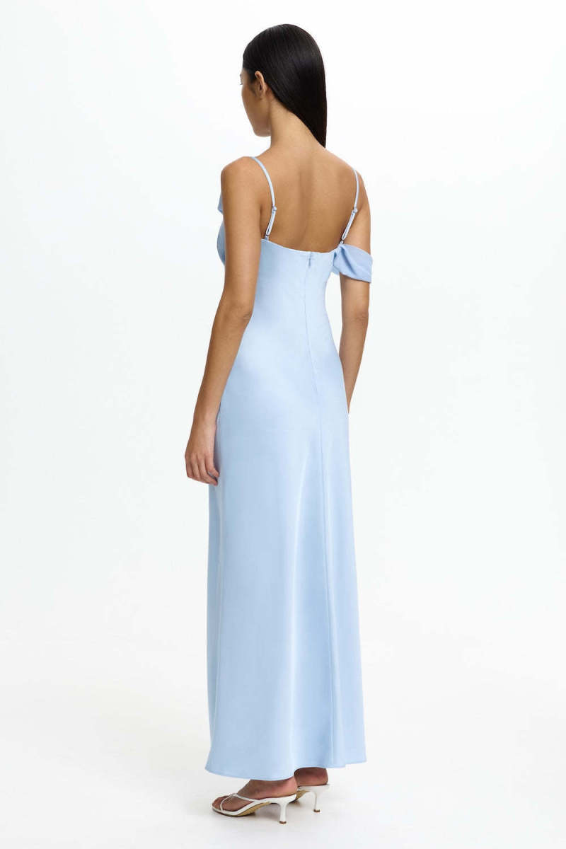 Women's Satin Asymmetric Ruffle Slip Maxi Dress