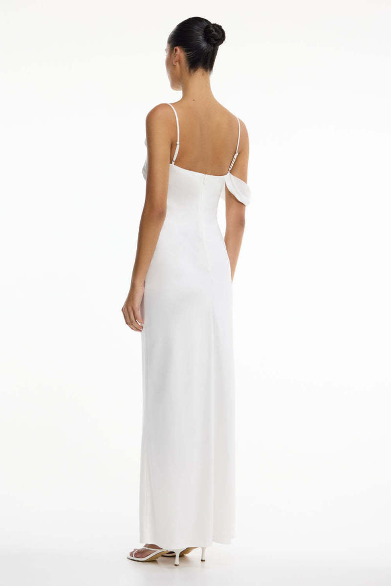 Women's Satin Asymmetric Ruffle Slip Maxi Dress