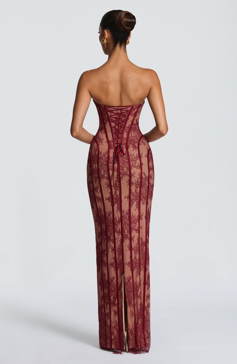 Women's Strapless Lace Corset Bodycon Maxi Dress