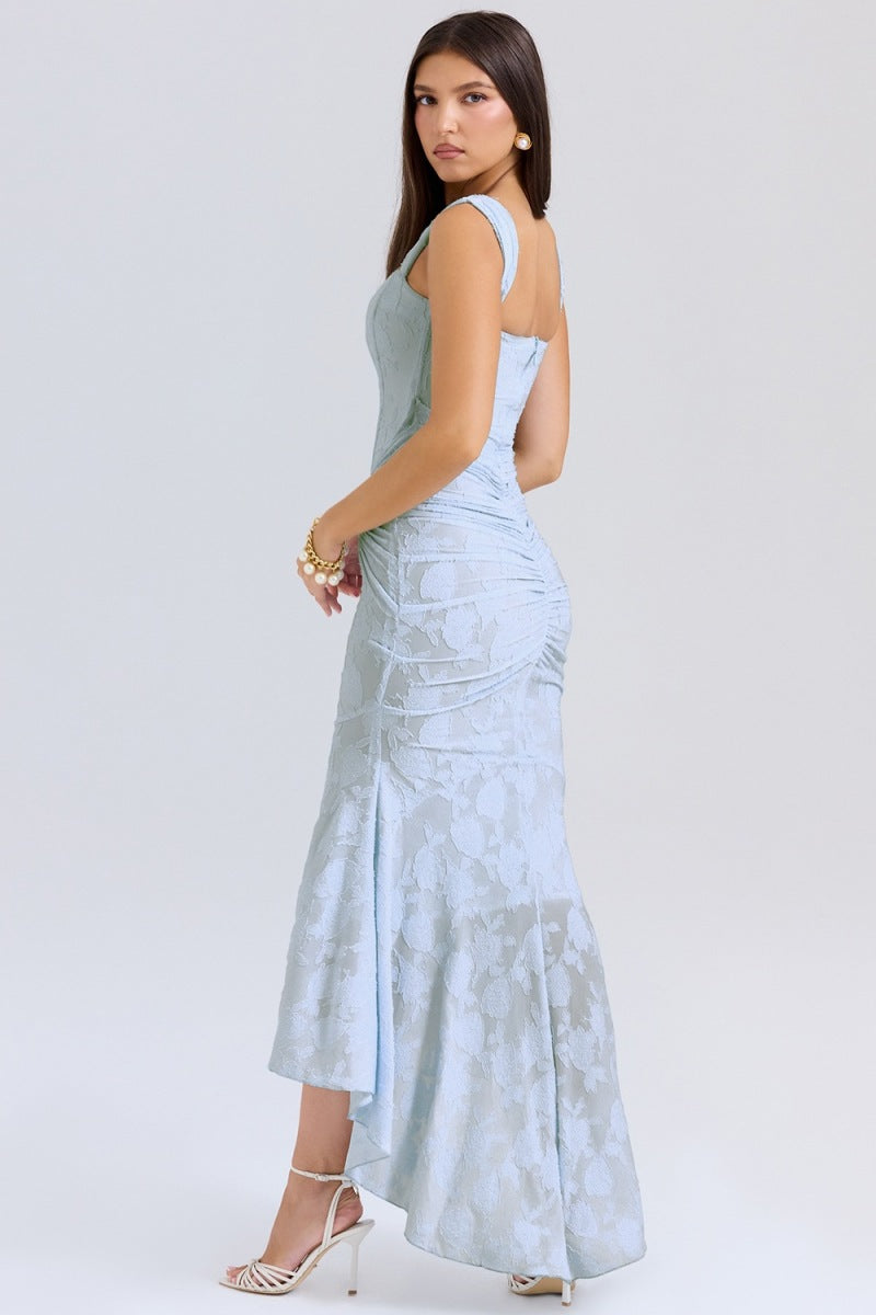 Women's Corset Maxi Dress Square Neck Ruched Asymmetric Hem Formal
