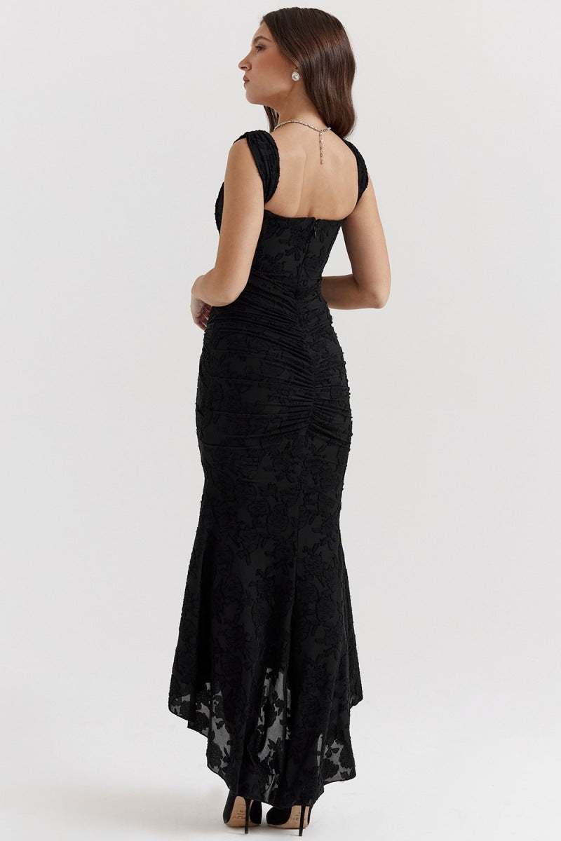 Women's Corset Maxi Dress Square Neck Ruched Asymmetric Hem Formal