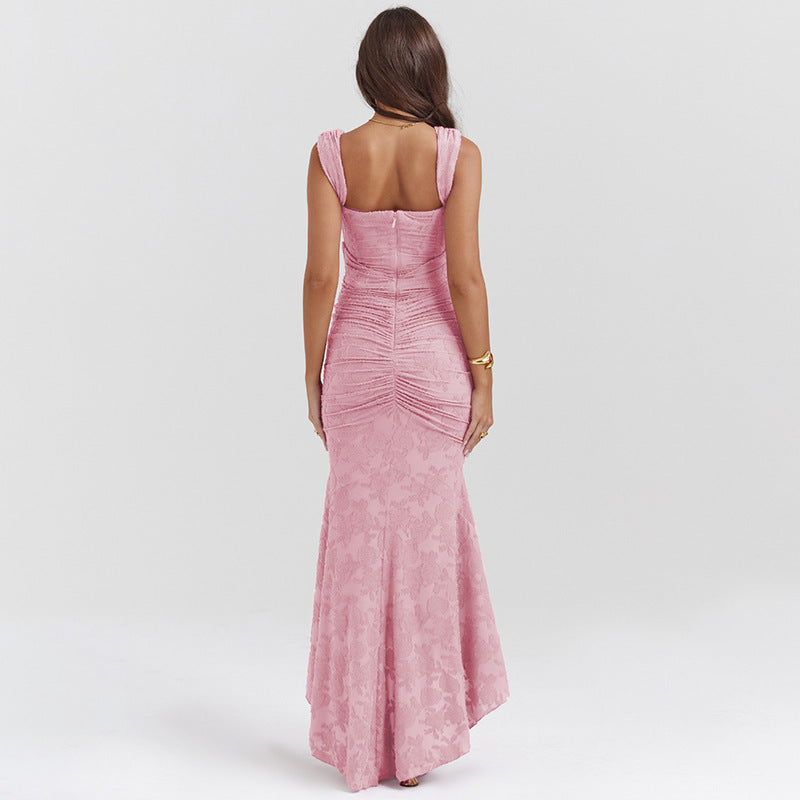 Women's Corset Maxi Dress Square Neck Ruched Asymmetric Hem Formal