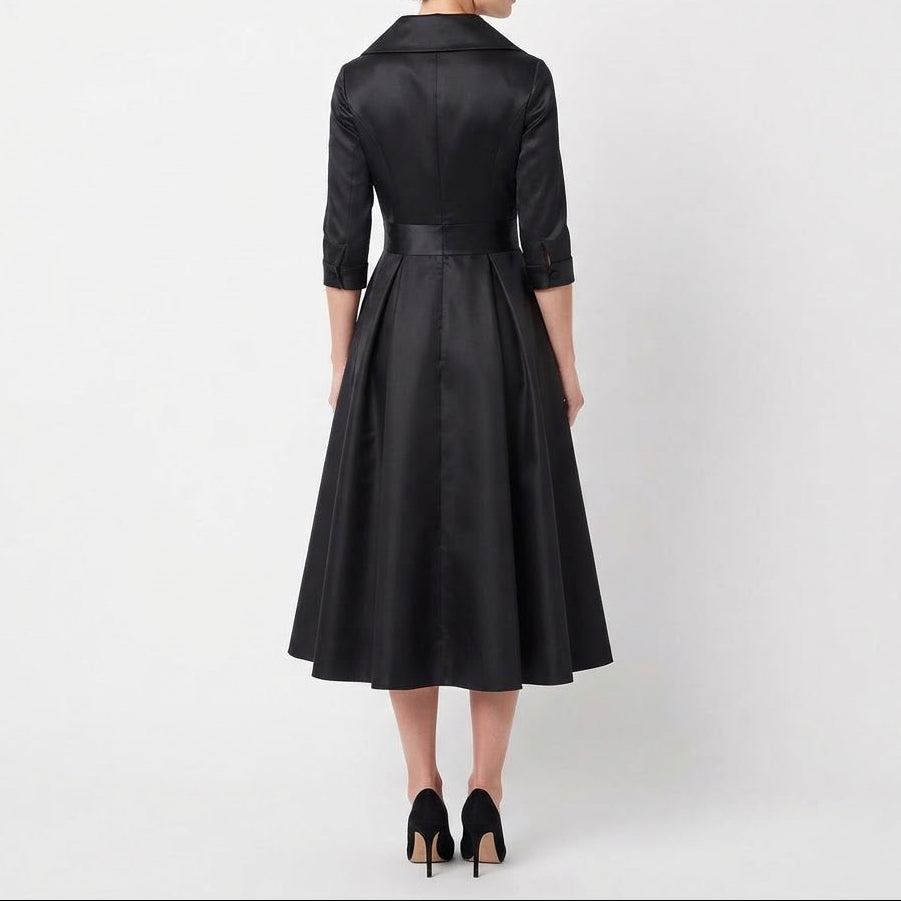 Women's Wrap Midi Dress V Neck Three Quarter Sleeve A Line Formal