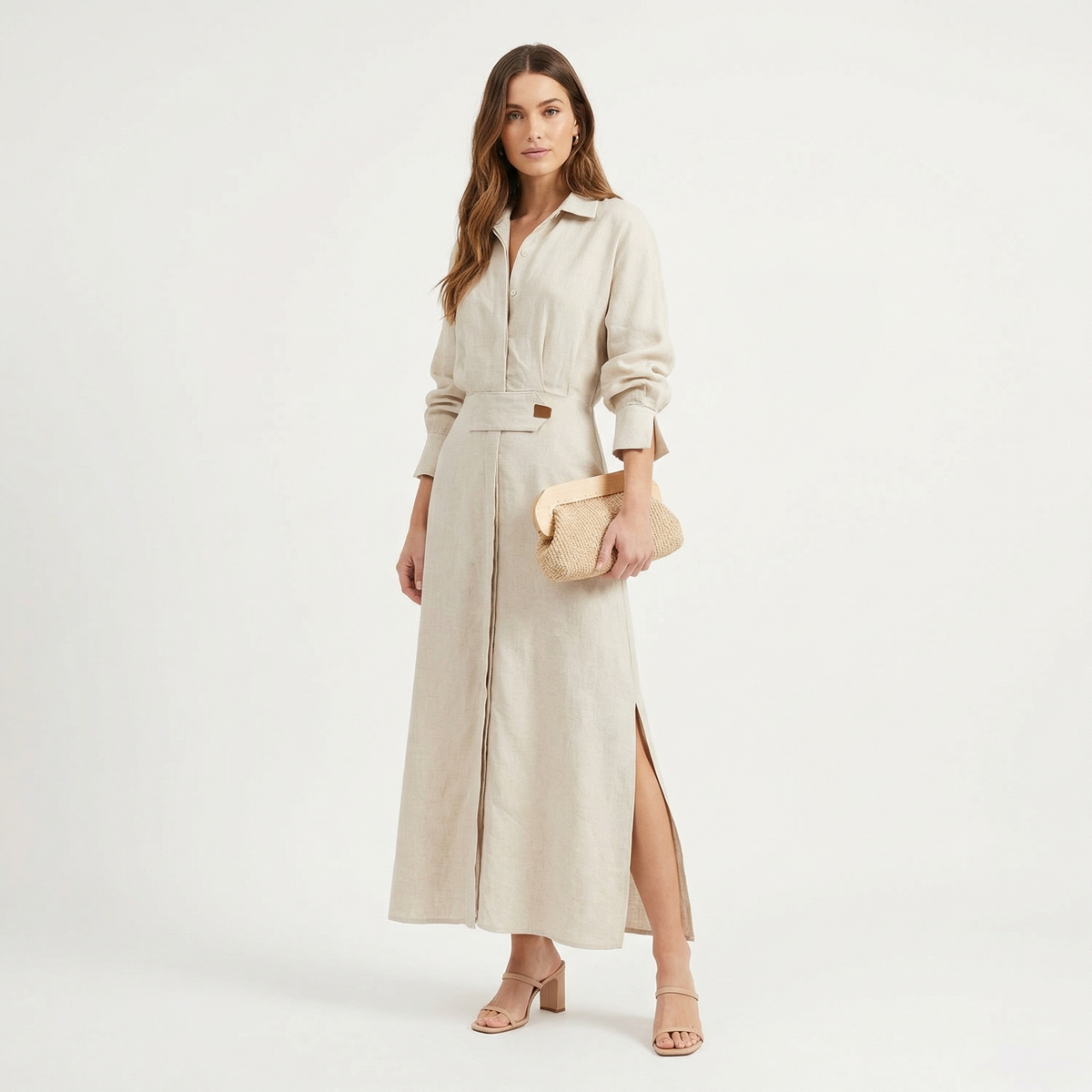 Women's Maxi Shirt Dress with Side Slit