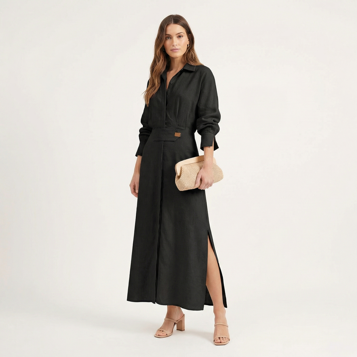 Women's Maxi Shirt Dress with Side Slit