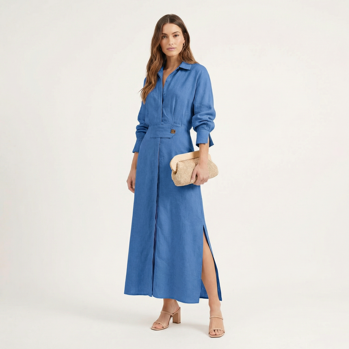Women's Maxi Shirt Dress with Side Slit