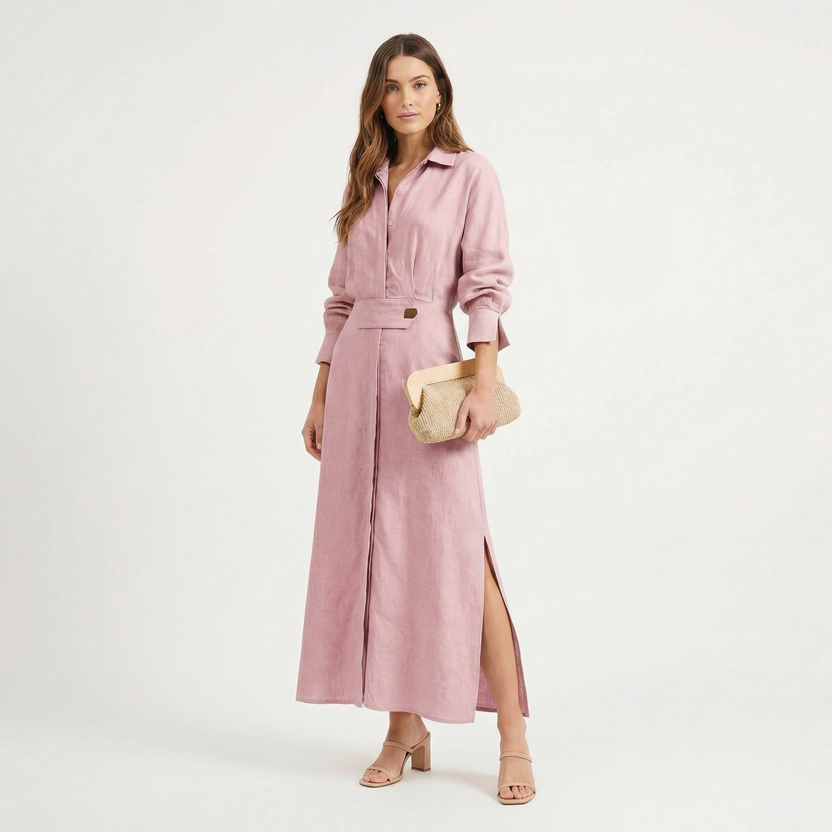Women's Maxi Shirt Dress with Side Slit