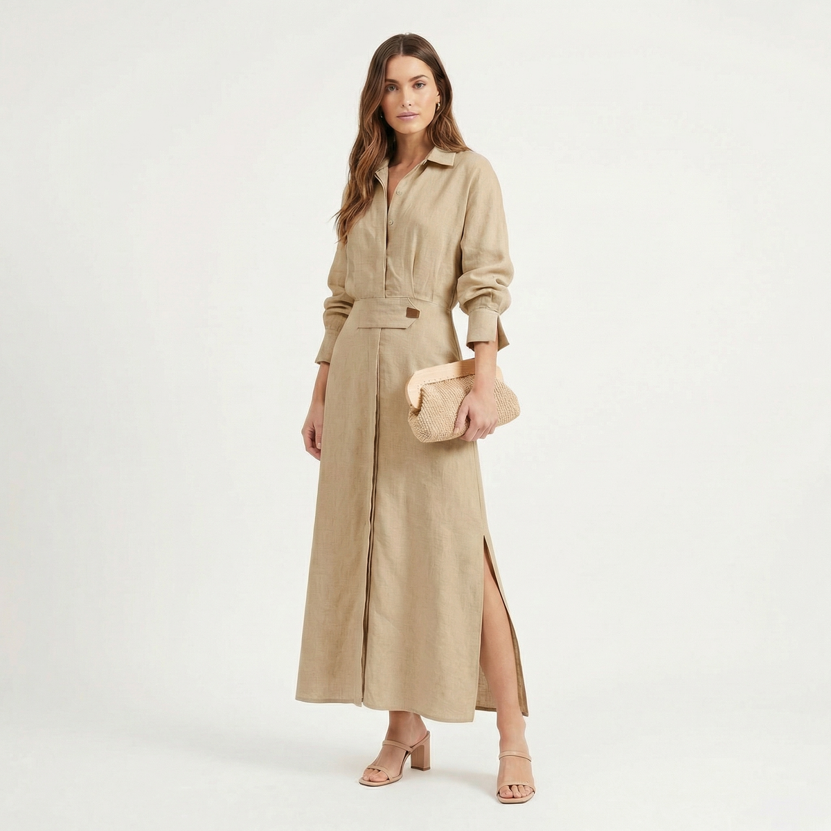 Women's Maxi Shirt Dress with Side Slit