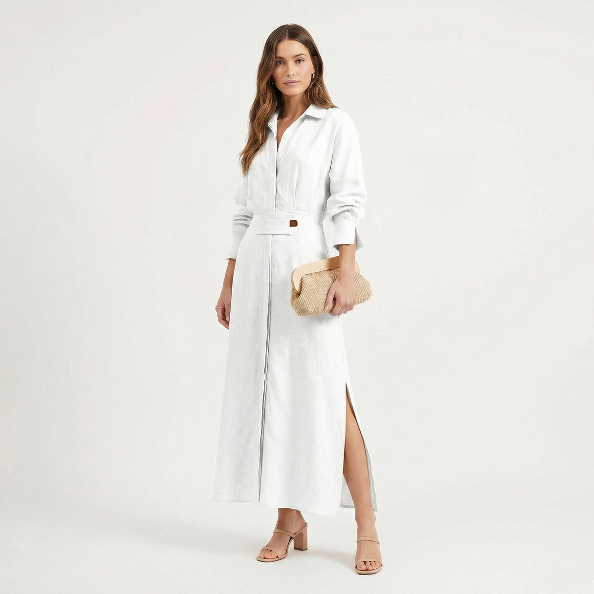 Women's Maxi Shirt Dress with Side Slit