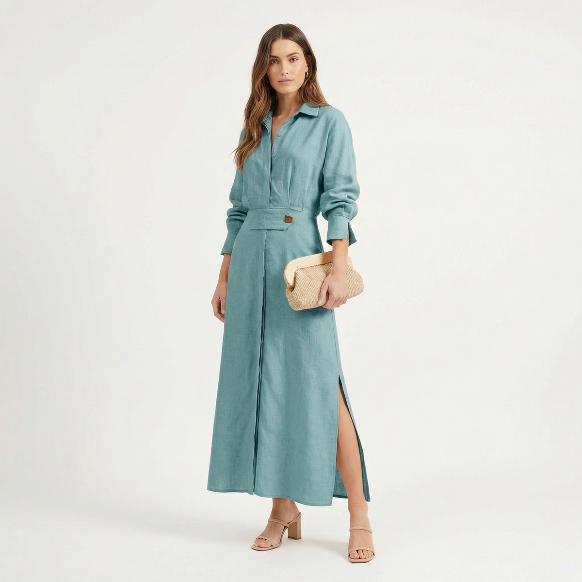 Women's Maxi Shirt Dress with Side Slit