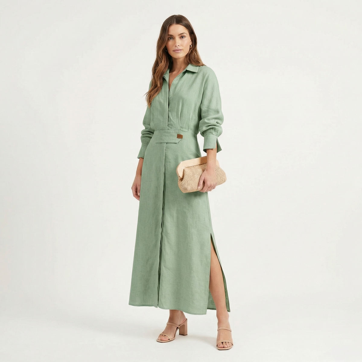 Women's Maxi Shirt Dress with Side Slit