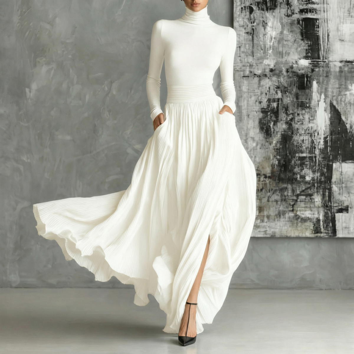 Women's French Vintage Long Sleeve Maxi Swing Dress