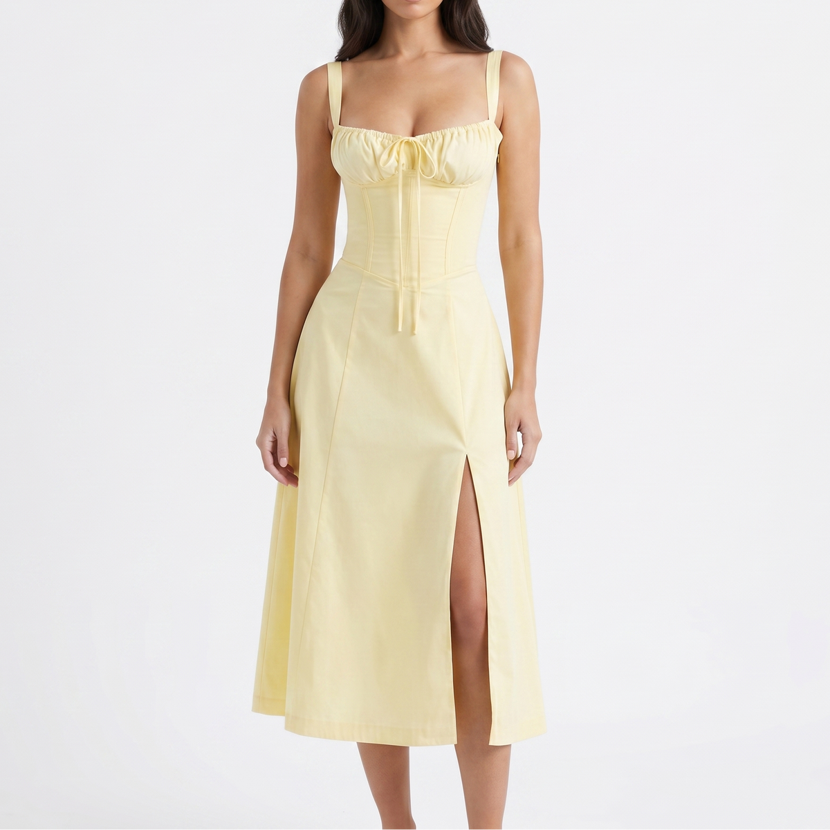 Women's Corset Midi Dress Bustier Bodice Front Split A Line Summer