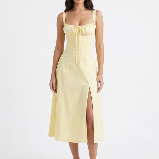 Women's Corset Midi Dress Bustier Bodice Front Split A Line Summer