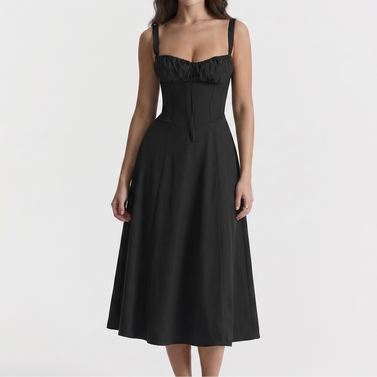 Women's Corset Midi Dress Bustier Bodice Front Split A Line Summer