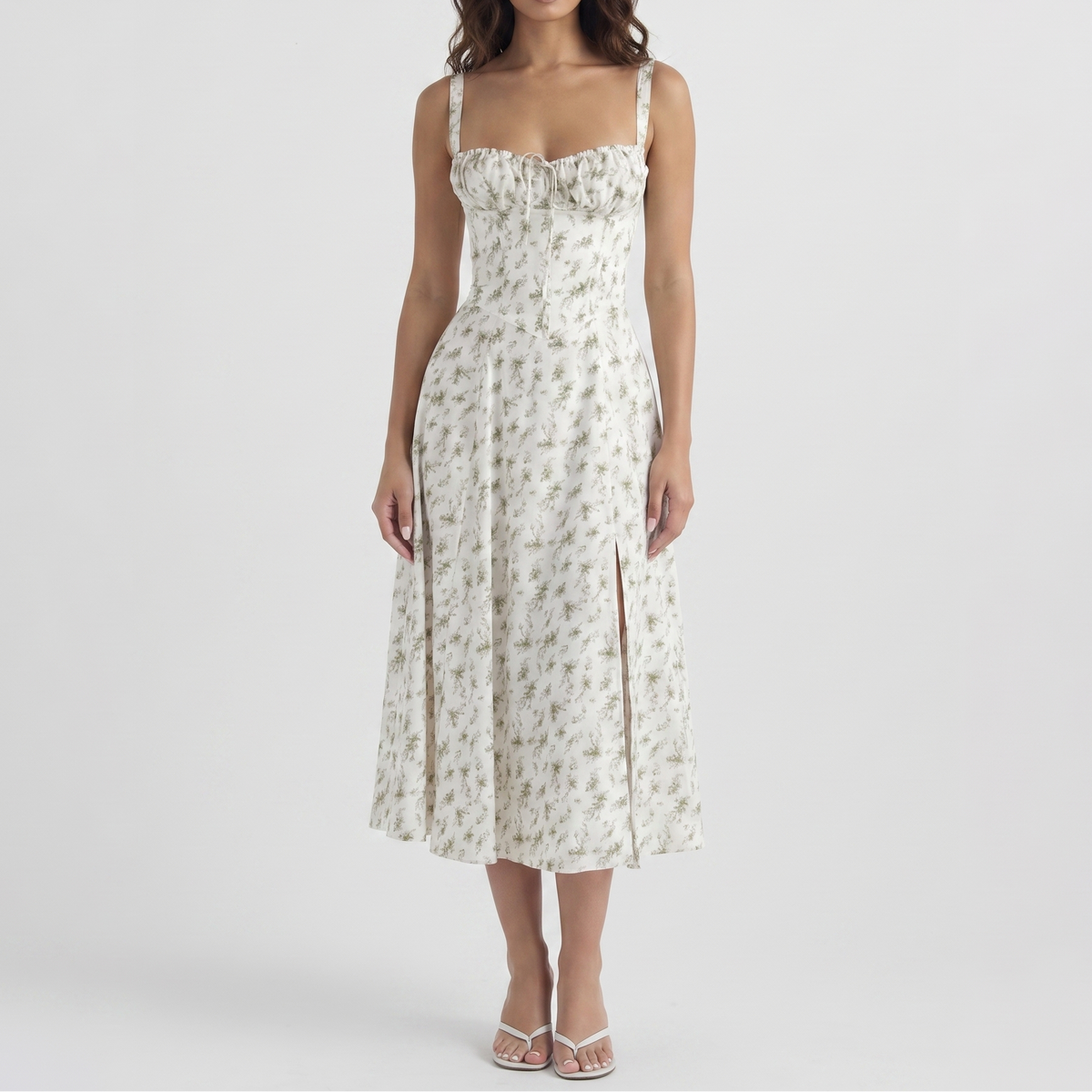 Women's Corset Midi Dress Bustier Bodice Front Split A Line Summer