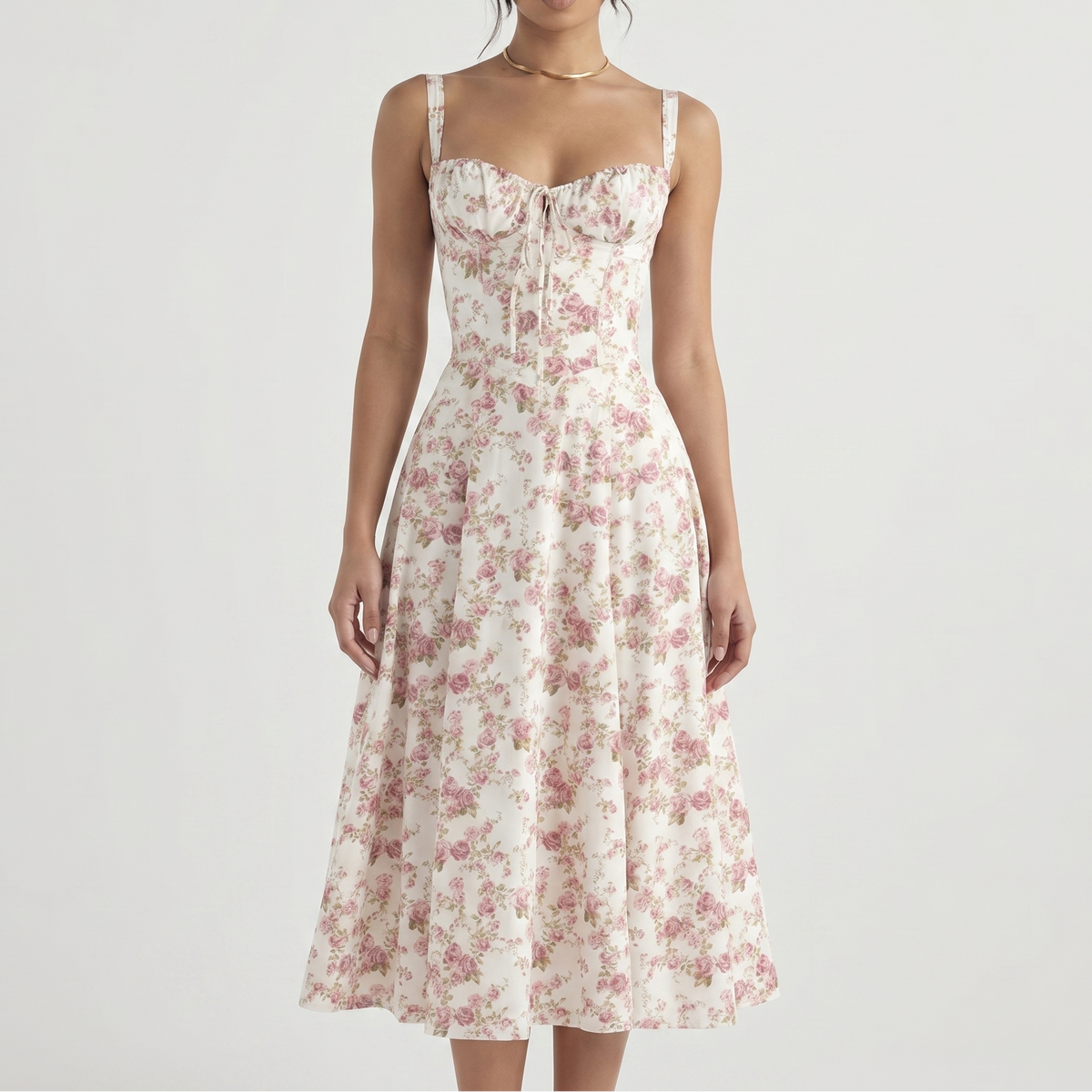 Women's Corset Midi Dress Bustier Bodice Front Split A Line Summer