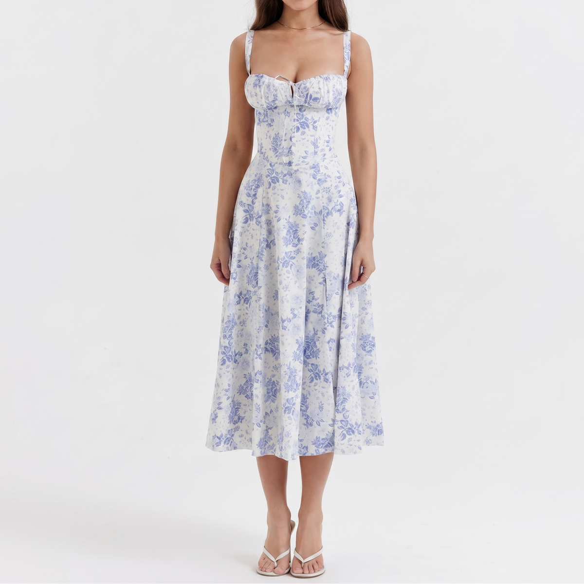 Women's Corset Midi Dress Bustier Bodice Front Split A Line Summer