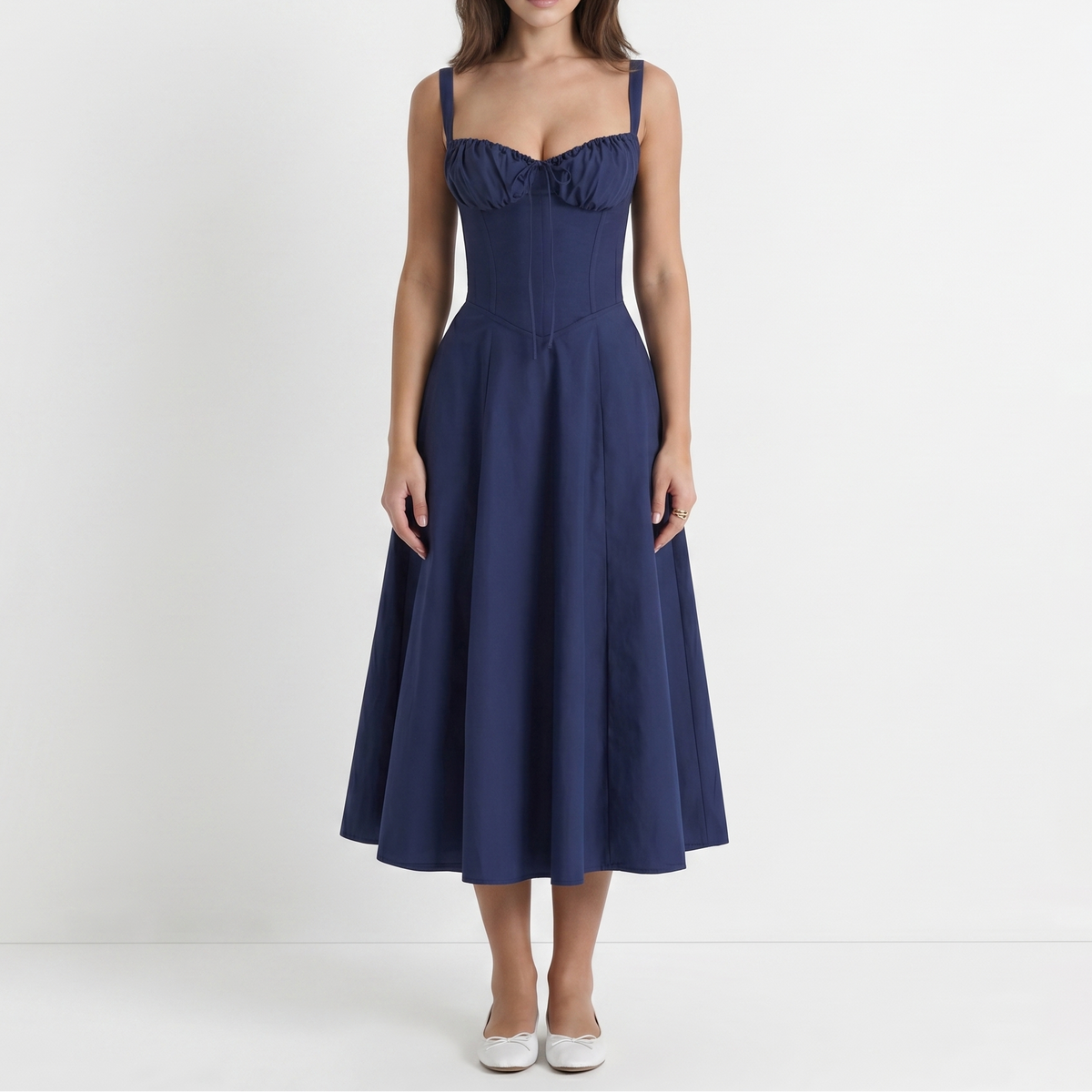 Women's Corset Midi Dress Bustier Bodice Front Split A Line Summer