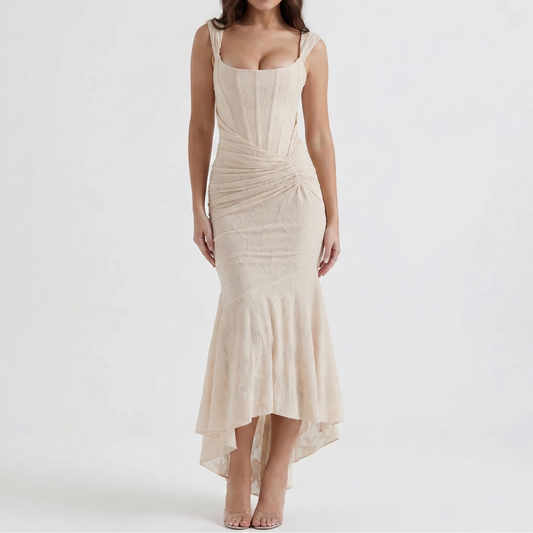 Women's Corset Maxi Dress Square Neck Ruched Textured Mermaid Hem
