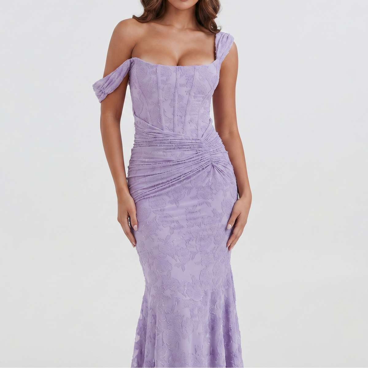 Women's Corset Maxi Dress Square Neck Ruched Textured Mermaid Hem