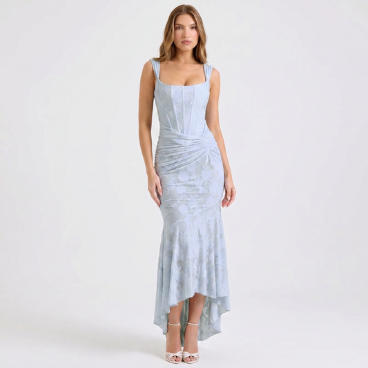 Women's Corset Maxi Dress Square Neck Ruched Asymmetric Hem Formal