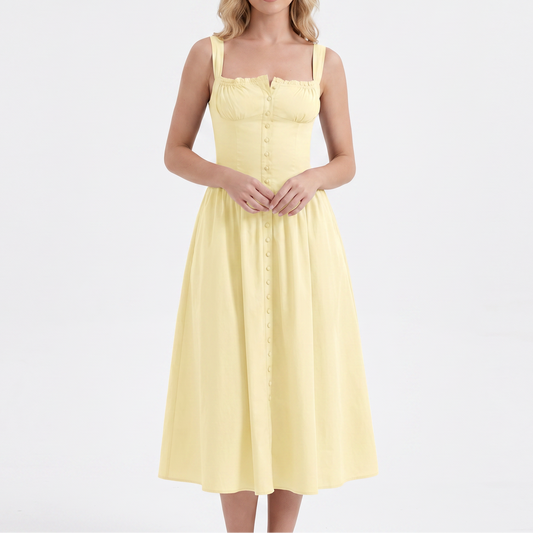 Women's Corset Midi Dress Square Neck Button Front A Line Sundress