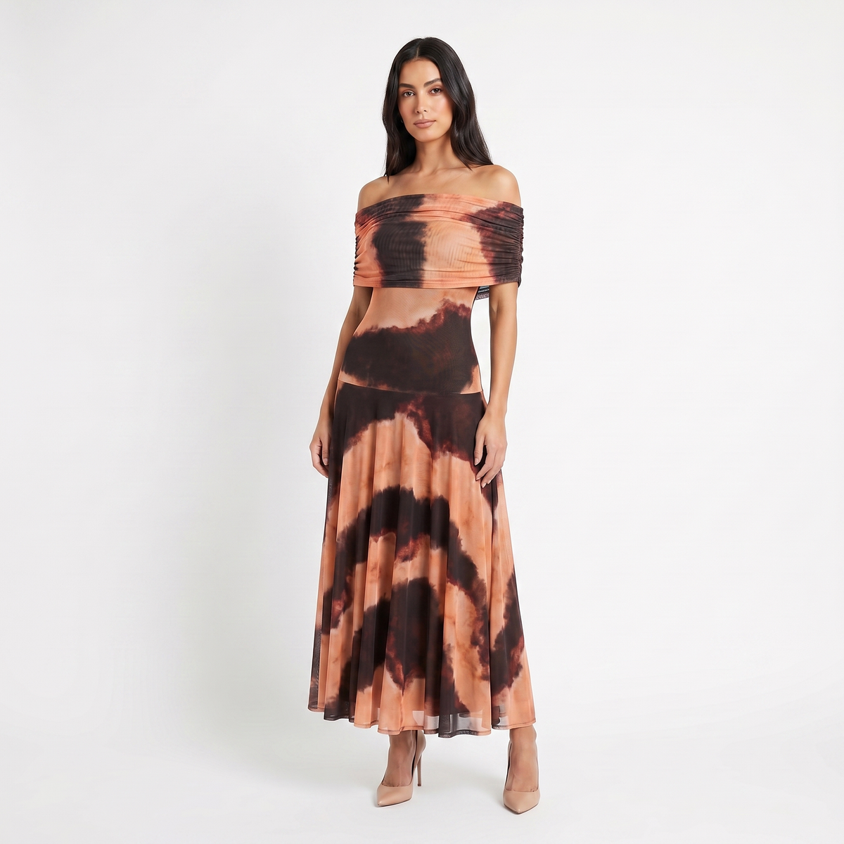Women's Formal Maxi Dress – Off Shoulder Draped Fold Chiffon Full