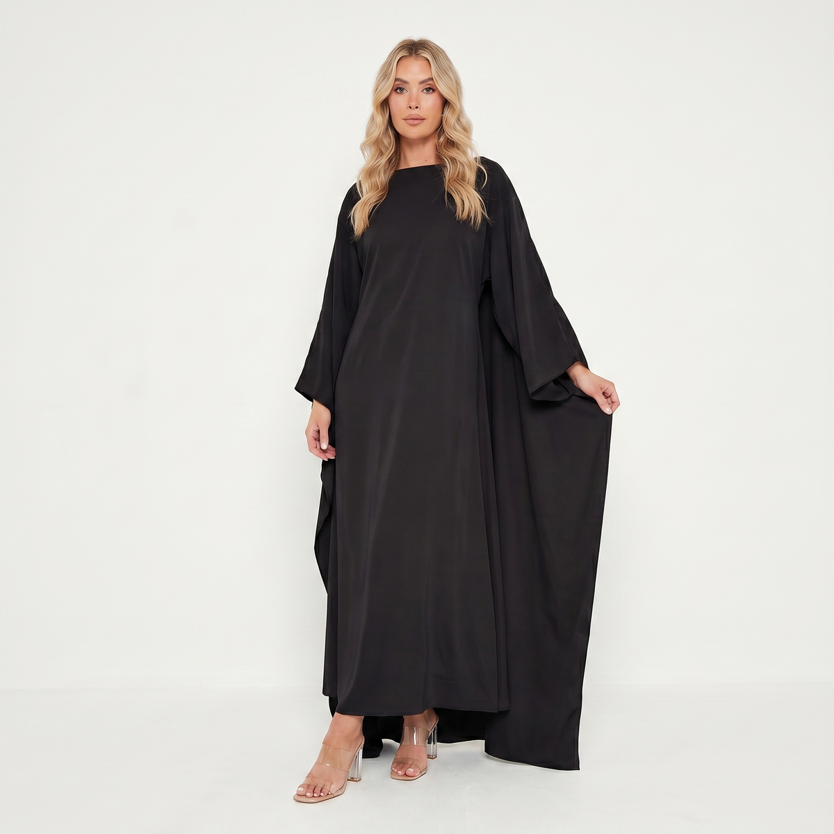 Women's Formal Maxi Dress – Batwing Cape Sleeve Kaftan Boat Neck Flowy
