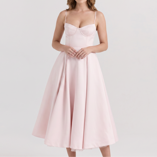 Women's Bustier Midi Dress Spaghetti Strap Full A Line Skirt Formal
