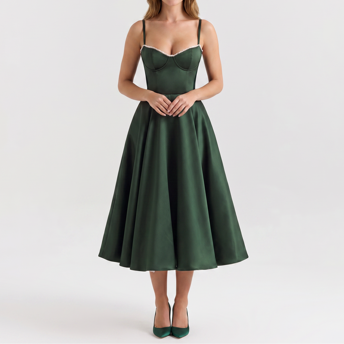 Women's Bustier Midi Dress Spaghetti Strap Full A Line Skirt Formal