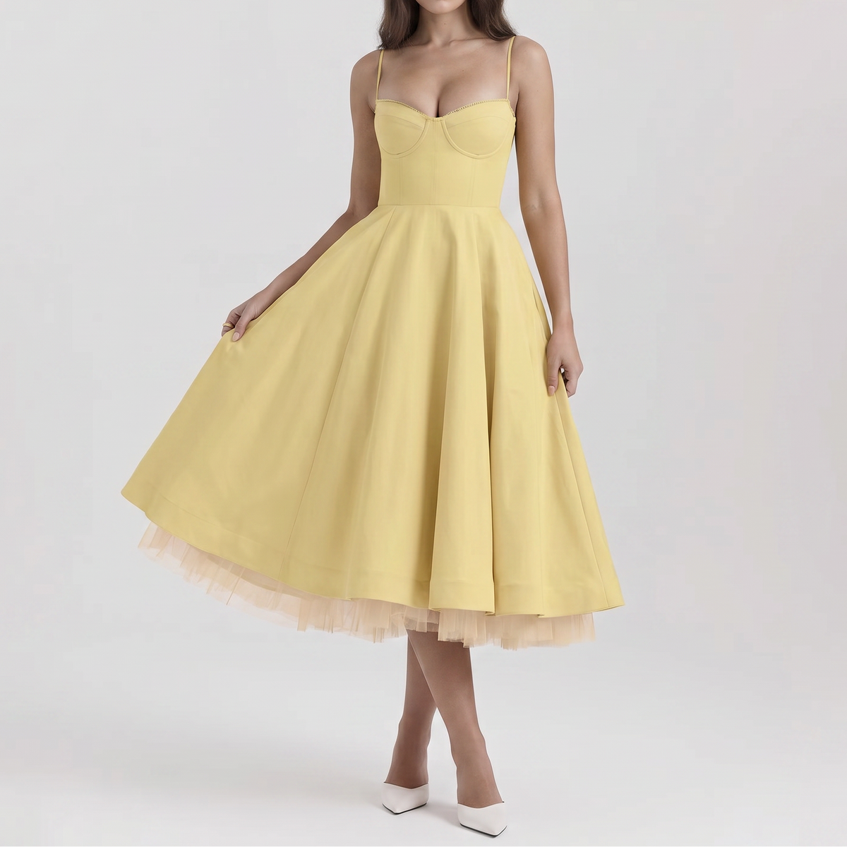 Women's Bustier Midi Dress Spaghetti Strap Full A Line Skirt Formal